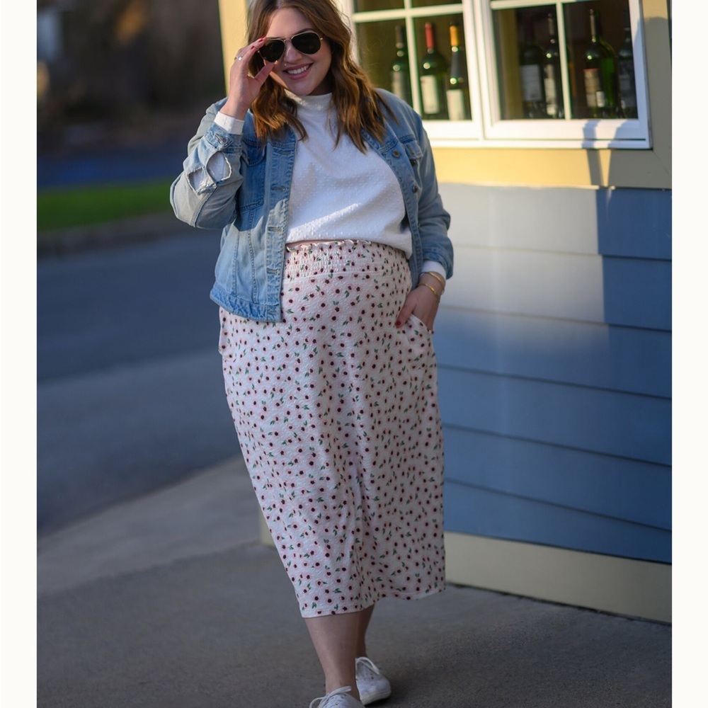 Hutch Pink Cream Floral Midi Skirt